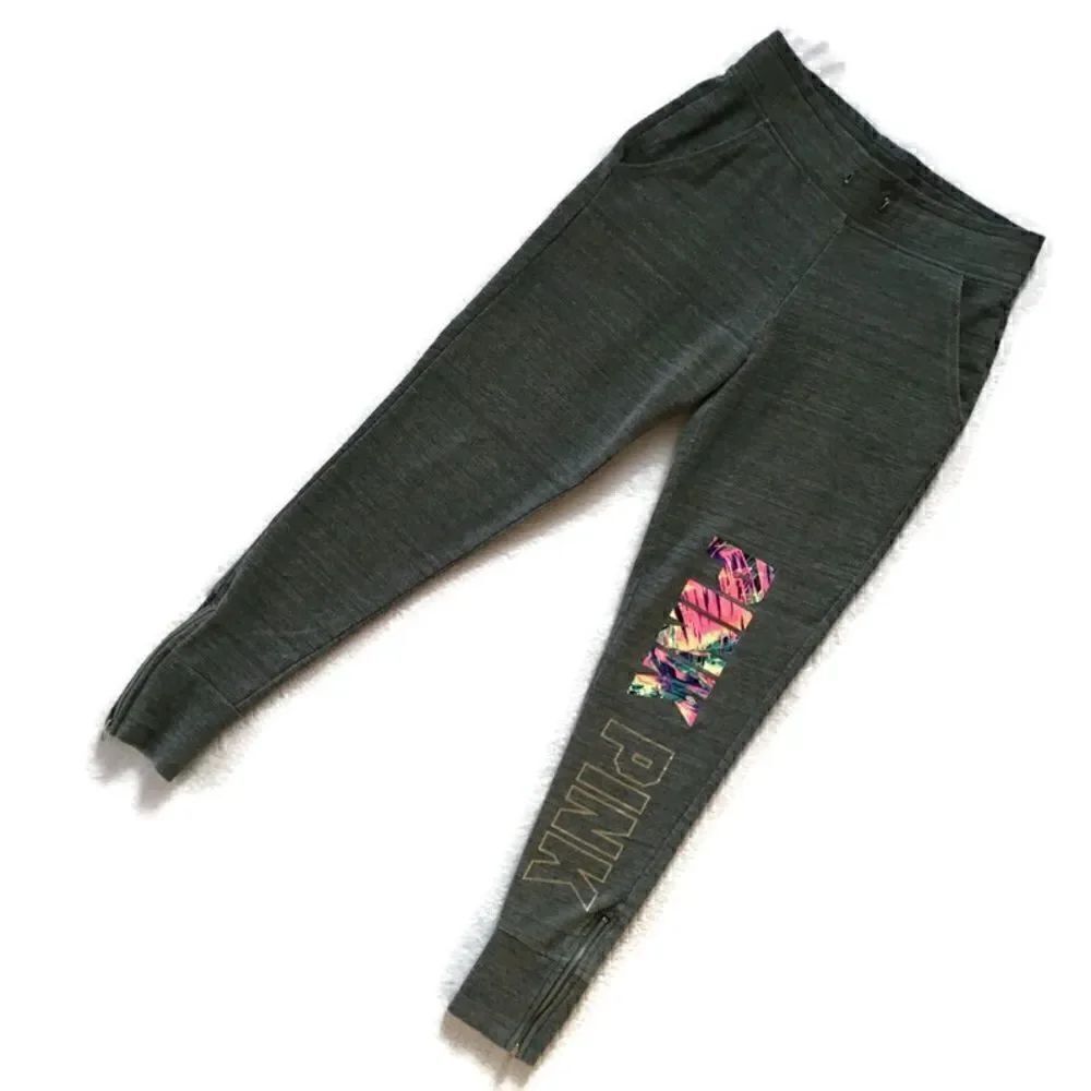 Pink Victoria’s Secret Logo Ankle Zip Joggers